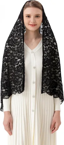 Vista 3 de PAMOR Bufanda rectangular de velo de capilla para mujer, velos de iglesia católica, mantilla, chal para cubrir la cabeza