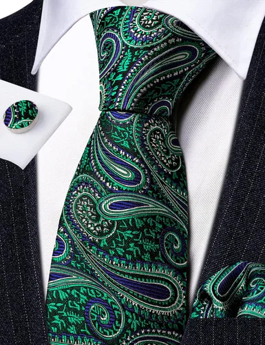 Vista 16 de Barry.Wang - Juego de corbata de seda para hombre, diseño de cachemira, pañuelo y gemelos de bolsillo