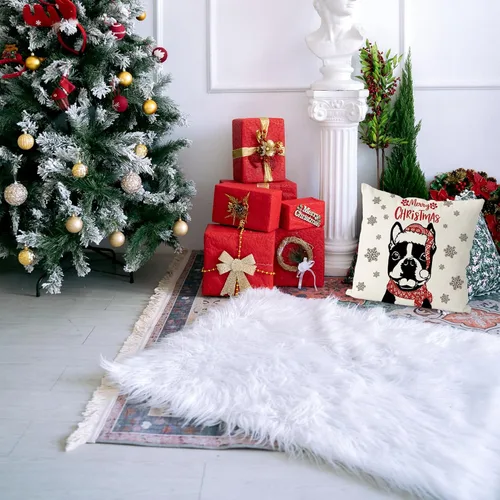 Vista 6 de GAGEC Fundas de almohada de Navidad de 18 x 18 pulgadas, fundas de almohada de perro Boston Terrier, fundas de almohada de invierno para Navidad