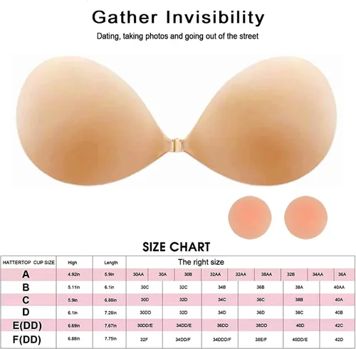 Vista 6 de 2023 Upgrad 3 Pairs Strapless Sticky Bra Invisible Lift up Adhesive Push up Bra Backless Bra for Womens Beige