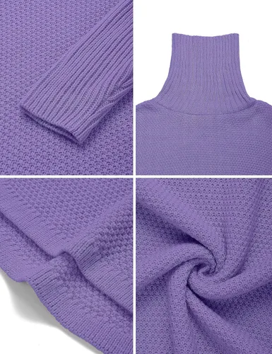 Vista 8 de MEROKEETY Suéter de manga larga con cuello alto para mujer, suéter de punto grueso de gran