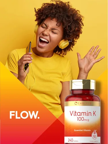 Vista 6 de Carlyle Vitamina K 100 mcg 240 tabletas Vegetariano, sin OMG, sin gluten Suplemento de vitamina K