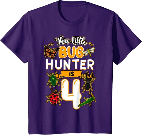 Vista 22 de Camiseta de fiesta de cumpleaños de insectos de este cazador de insectos de 4 años, Negro, S