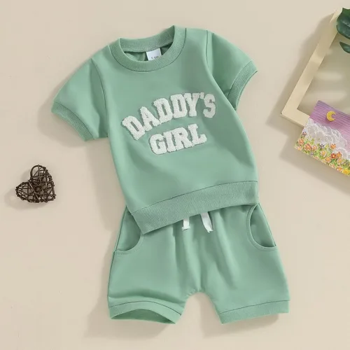 Vista 3 de Xdftwdmgqe Ropa para bebé niña, trajes de verano para recién nacidos, manga corta, camiseta y pantalones cortos, conjunto de sudadera para niños