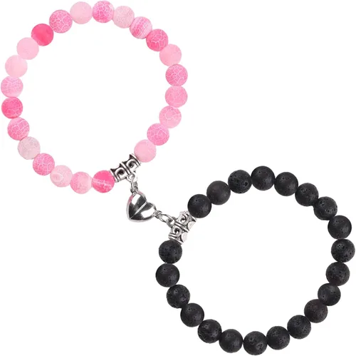 Vista 53 de 2 pulseras magnéticas para parejas, piedra natural negra mate, cristal para votos de amor eterno, juego de pulseras de cuentas de piedra de energía