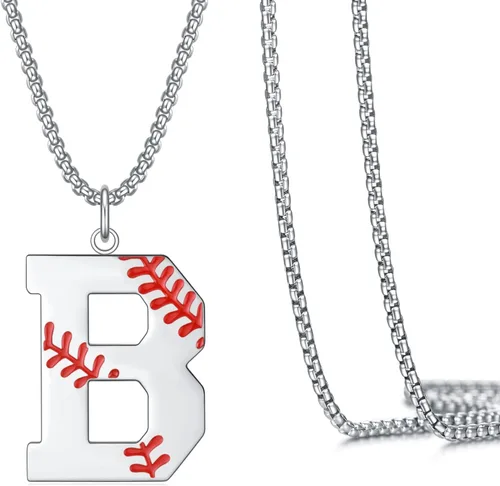 Vista 24 de VEEHOO Collar de béisbol para hombres y niños, letra inicial de la A a la Z, joyería de béisbol con colgante de joyería de béisbol para niños