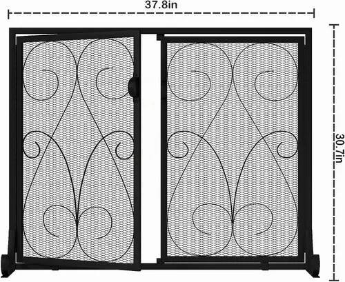Vista 3 de Kingson Pantalla de chimenea de 2 paneles con puertas, hecha a mano, malla decorativa de hierro forjado, protector de chispas de fuego