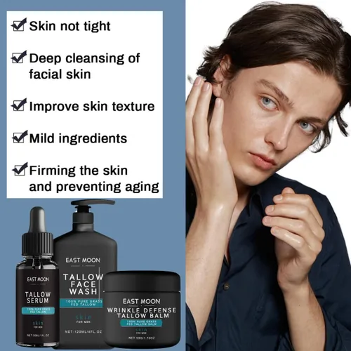Vista 3 de 3 piezas de cuidado de la piel para hombres, crema hidratante facial de bálsamo de sebálsamo, juego de cuidado de la piel para hombres