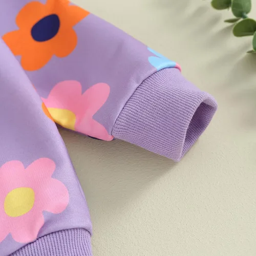 Vista 4 de Meiweileya Conjunto de sudadera con estampado floral para bebé y niña, sudadera sin botones y pantalones, ropa de otoño e invierno