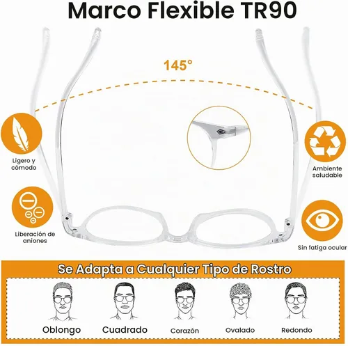 Vista 5 de Craebuer Lentes transparentes para mujeres y hombres, lentes de lectura redondos retro con bloqueo de luz azul con marco ligero, antifatiga ocular