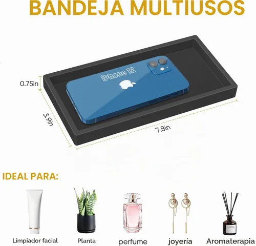 Vista 5 de Bandeja de baño de silicona, bandeja de baño pequeña negra a prueba de roturas, bandejas de tocador duraderas de silicona de alta calidad para Negro