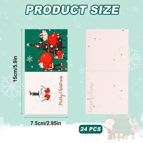 Vista 2 de PEUTIER 24 mini tarjetas de felicitación de Navidad, 3 x 3 pulgadas, bonitas tarjetas de felicitación navideñas, paquete surtido para familiares