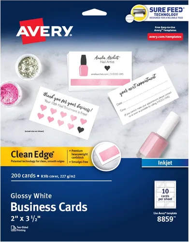 Vista 13 de Tarjetas de empresa, de Avery, bordes lisos, imprimibles, para impresoras de inyección, color blanco mate, Blanco