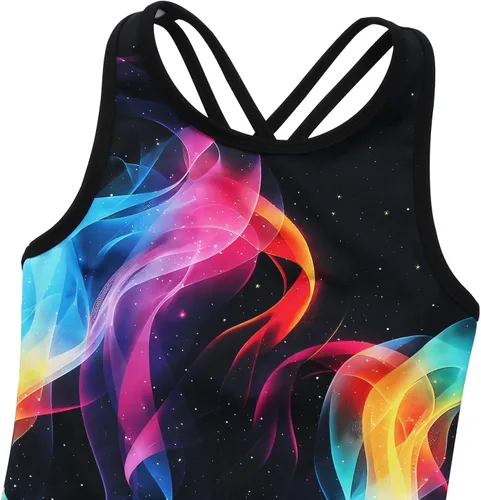Vista 109 de MODAFANS Leotardos de gimnasia para niñas brillantes para bailar ballet, pantalones cortos con espalda cruzada