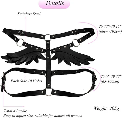 Vista 3 de ETHOON Arnés ajustable para mujer, con alas de ángel punk, cinturón para rave, festival, Halloween, cosplay