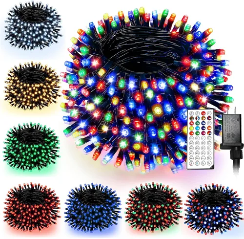 Vista 9 de Luces de Navidad de Cadena para Interiores y Exteriores con Alambre Transparente, 200 LED 66 Pies Enchufables, Luces de Navidad Blancas
