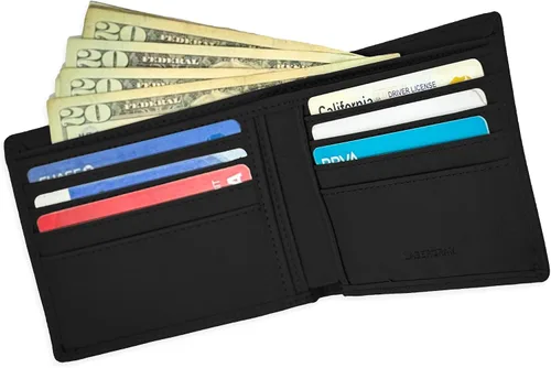 Vista 3 de LaserGram Billetera biplegable, hecho en México, grabado personalizado incluido, Negro con plateado, Personalizado