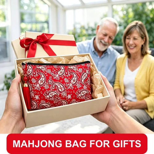 Vista 4 de Mahjong - Bolsas de azulejos con cremallera, bolsa Mahjong para azulejos Rojo Impreso