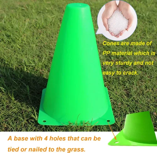 Vista 3 de Conos de fútbol para entrenamiento deportivo, agilidad, conos de campo, paquete de 12 conos de entrenamiento de 7 pulgadas con bolsa de malla, conos