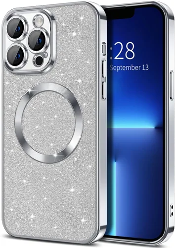 Vista 35 de Hython para iPhone 16 Funda con chispas brillantes, fundas transparentes magnéticas con protector de lente de cámara [Compatible con MagSafe]