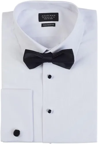 Vista 2 de AZAR HOMBRE Slim Fit Lay Down camisa de vestido de esmoquin con puño francés blanco