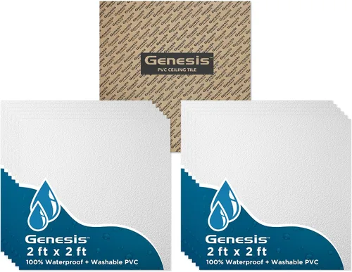 Vista 3 de Genesis Stucco Pro - Azulejos de techo de PVC blanco (muestra de 6" x 6")