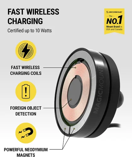 Vista 2 de Scosche MEMSQRWD MagicMount Elite - Soporte magnético de carga inalámbrica para el salpicadero/parabrisas del automóvil con cargador rápido USB-C