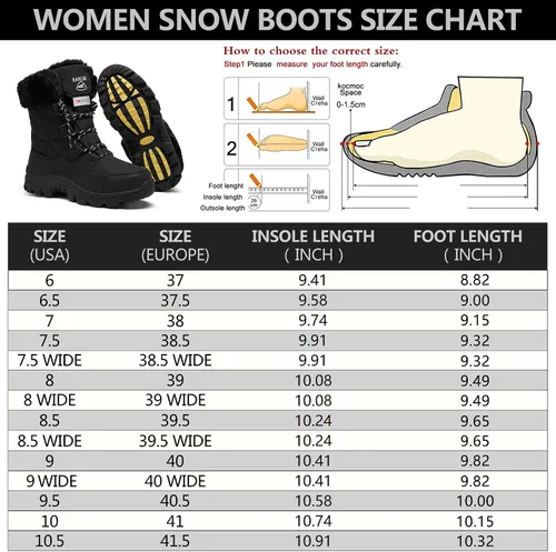 Vista 2 de EARLDE Botas de nieve para mujer impermeables, botas de invierno hasta media pantorrilla, para exteriores, ligeras, cálidas, forradas con piel Todo