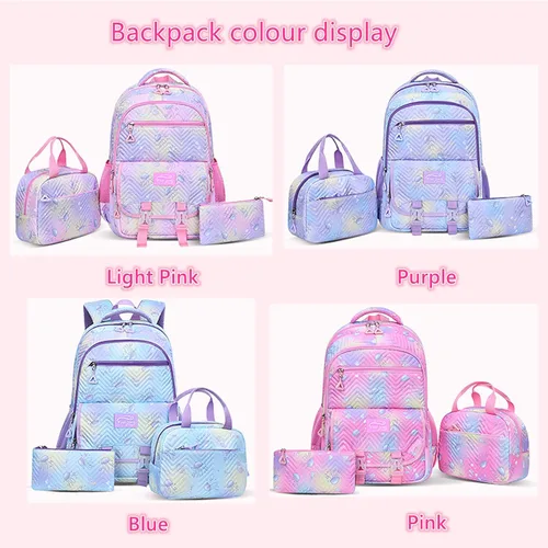 Vista 2 de Mfikaryi Mochila para niñas, 3 piezas con lonchera, mochila para niñas, Rosa claro, Moda