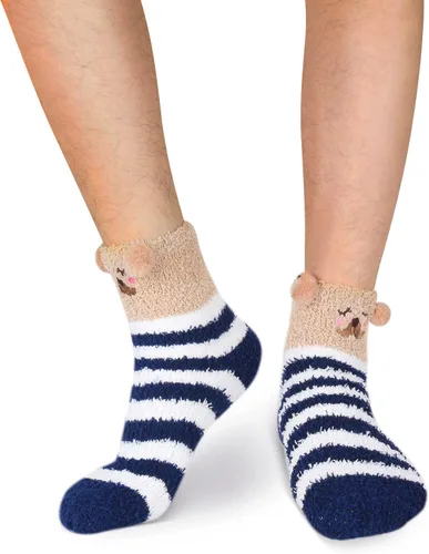 Vista 6 de Calcetines mullidos para hombre, unisex, lindos animales, acogedores, divertidos, esponjosos, cálidos, de invierno, de felpa, para dormir, regalos