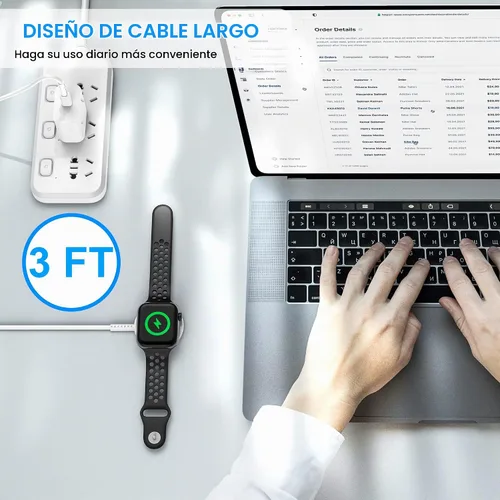 Vista 6 de Cargador de Apple Watch Fast Smart iWatch [certificado Apple MFi], cable de carga magnético de 3 pies con bloque de cargador de pared USB C