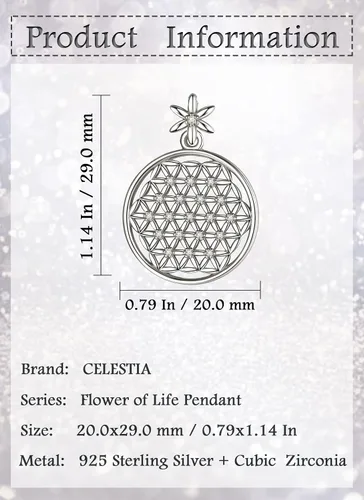 Vista 6 de CELESTIA Collar con colgante de flor de la vida de plata de ley y oro rosa cadena de 18 pulgadas