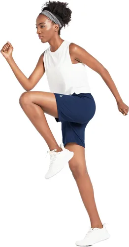 Vista 5 de BALEAF - Bermudas de correr para mujer, shorts largos deportivos de cintura alta con bolsillos