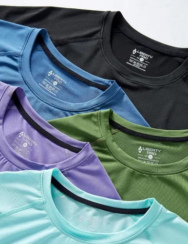 Vista 6 de Paquete de 5 camisetas de manga corta, con cuello redondo y de secado rápido para hombre, camisetas deportivas para correr, entrenar o ir al gimnasio