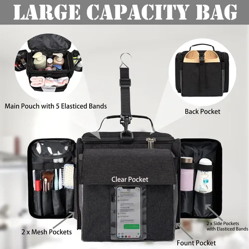 Vista 2 de Bolsa de mano para ducha, organizador portátil de gran capacidad, organizador de ducha colgante para viajes universitarios, gimnasio, campamento