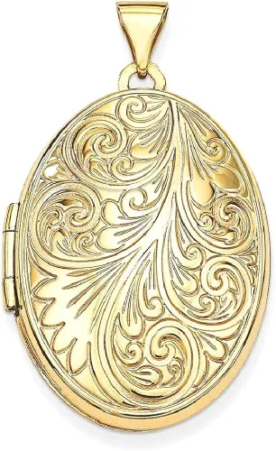 Vista 10 de Collar de cadena con dije ovalado de oro amarillo de 14 quilates con forma de pergamino para fotos y regalos para mujer