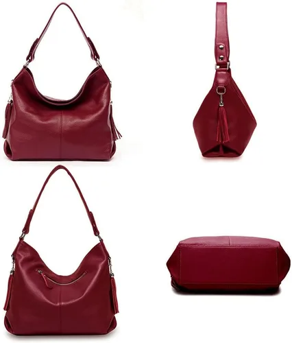 Vista 64 de Moda suave cuero genuino borla mujer bolso señoras hombro mensajero hobo bolso