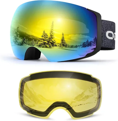 Vista 14 de Odoland Gafas de esquí magnéticas, 2 lentes intercambiables antivaho para Negro