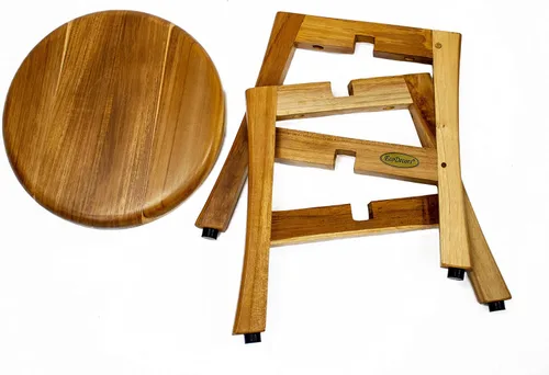 Vista 5 de EcoDecors Shoji - Taburete redondo de madera de teca impermeable de 12 pulgadas, asiento para almacenamiento interior de ducha, proporciona
