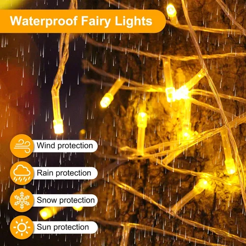 Vista 3 de Guirnalda de luces de Navidad de 70 pies con 200 luces LED enchufables, para interiores y exteriores, conectables, luces centelleantes de hadas