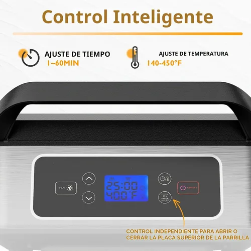 Vista 5 de Sandwichera eléctrica Panini Press, parrilla interior sin humo de 1300 W con placas antiadherentes extraíbles, elevación automática, ventilador