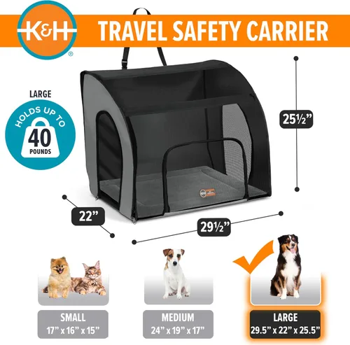 Vista 2 de Canil de seguridad para viaje K&H Manufacturing, de color gris, L, Negro/Gris