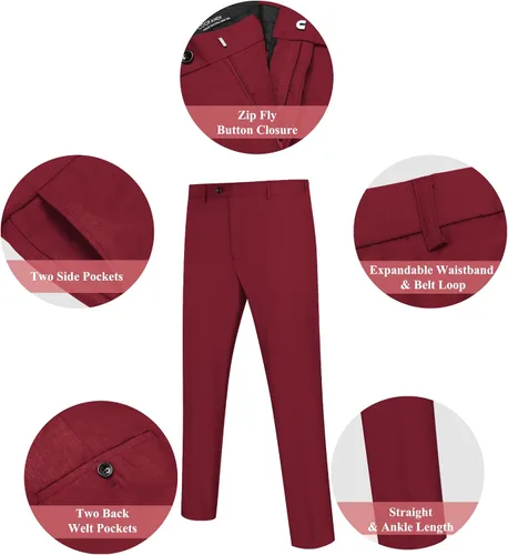 Vista 5 de COOFANDY Pantalones de vestir de ajuste clásico para hombre, pantalones formales rectos con frente plano, sin arrugas, cintura expandible