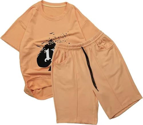Vista 6 de TZIISOA Conjunto deportivo de 2 piezas para hombre, casual, manga corta, sudadera
