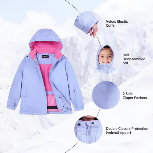 Vista 14 de Chaqueta de esquí impermeable para niñas, chaqueta de snowboard para exteriores, resistente al viento, con forro polar, abrigo de nieve cálido