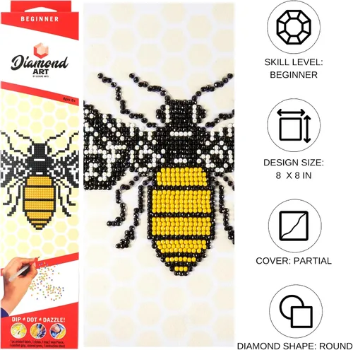 Vista 2 de DIAMOND ART BY LEISURE ARTS Kits de pintura de diamantes para adultos, abeja principiante de 8 x 8 pulgadas