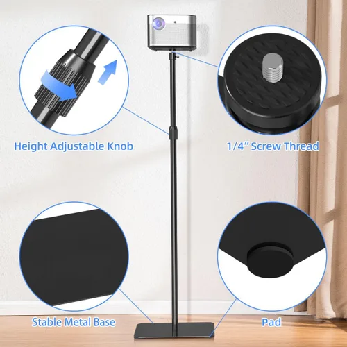Vista 6 de suptek Soporte para proyector giratorio de 360°, altura ajustable de 36.6-48.8 pulgadas, soporte de montaje para mini proyector, compatible