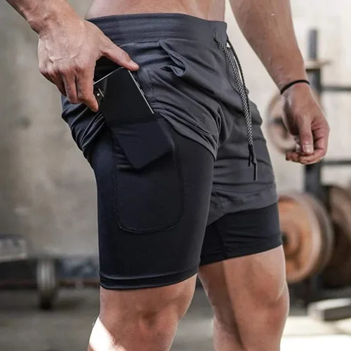 Vista 6 de BOOMLEMON Pantalones cortos de entrenamiento 2 en 1 para hombre con lazo para toalla
