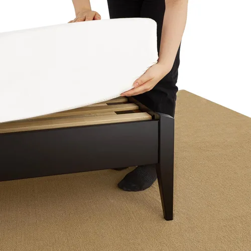 Vista 6 de Bme Dinkee - Marco de cama de plataforma Queen de madera de 15 pulgadas, marco de cama de madera maciza, estilo moderno y minimalista, soporte de 12
