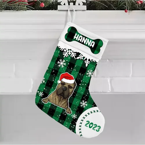 Vista 2 de IZI POD Presa Canario - Medias de Navidad personalizadas para perro, perfectamente a cuadros, decoración rústica de Navidad, diseño de perro